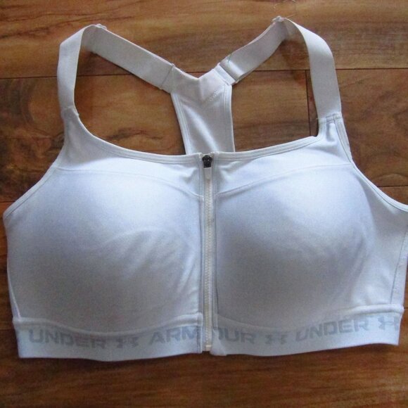 UNDER ARMOUR White Front Zip Compression Sports Bra Size 38D - Picture 1 of 5